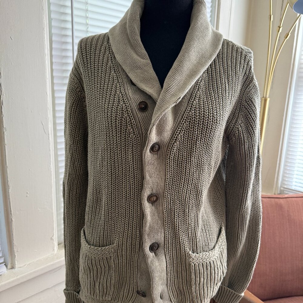 ralph lauren old money quiet luxury green cotton shawl sweater